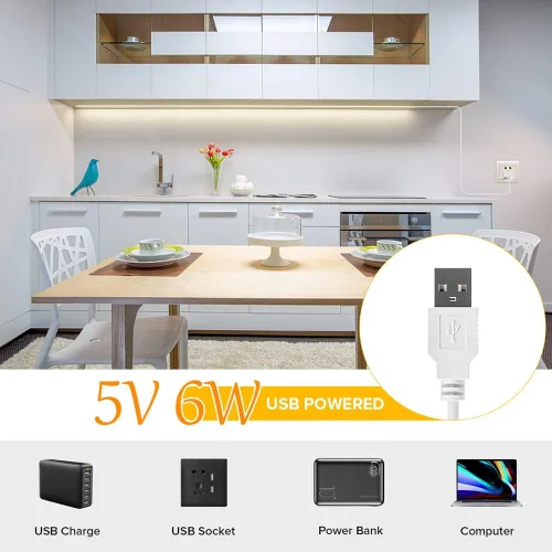 Vista 5 de Tira de luz LED USB de 6.56 pies, 5 voltios alimentada por USB, luces LED COB de 3000 K, blanco cálido de 0.315 in, tiras flexibles de alta densidad