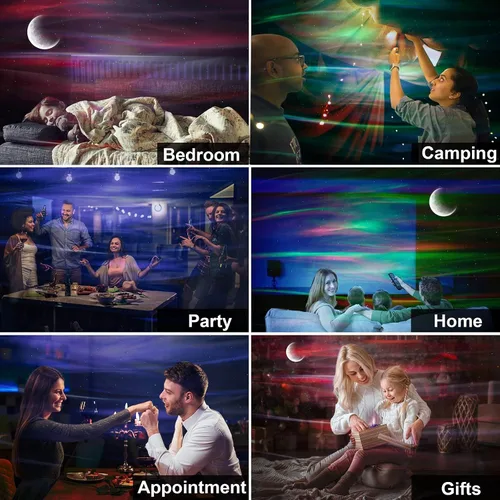 Vista 6 de Cadrim Proyector de estrellas con altavoz Bluetooth y control remoto, proyector de galaxia, luces del norte, proyector Aurora con estrella lunar