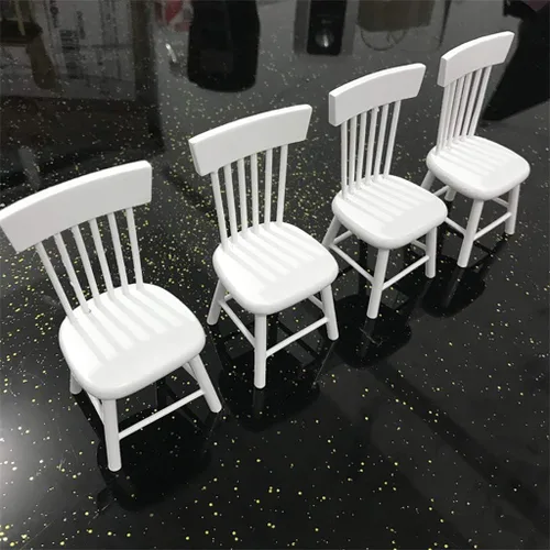 Vista 9 de Accesorios de decoración de casa de muñecas, 1:12 muebles en miniatura de madera blanca mesa de comedor silla modelo conjunto