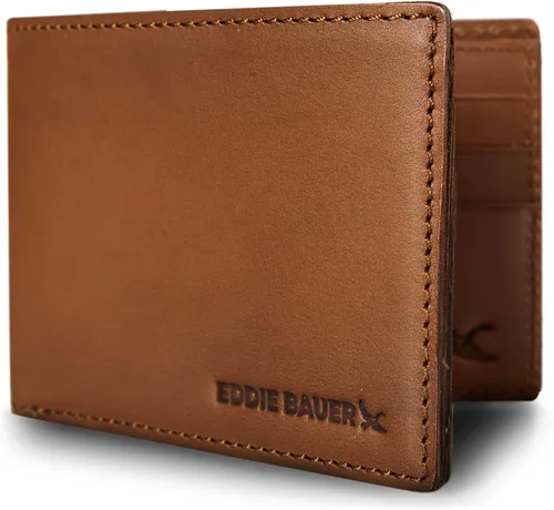 Vista 7 de Eddie Bauer Men's Rugged Leather Bifold Wallet Money Clip RFID Protection ID Window Genuine Leather EDC