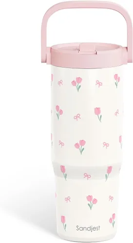 Vista 28 de SANDJEST Besties - Vaso de acero inoxidable con tapa para pajita de 30 onzas con asa de transporte para mujeres, niñas, mejores amigas, taza de café