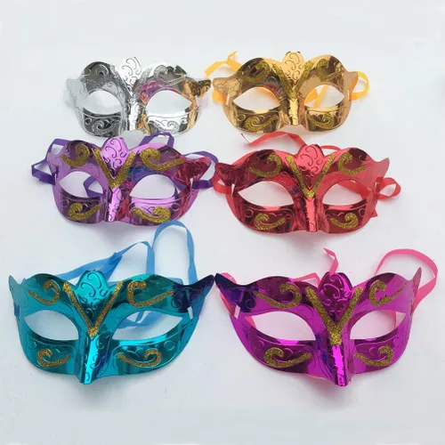 Vista 2 de Arlai Pack of 12, Gold shining plated party mask wedding props masquerade mardi gras mask