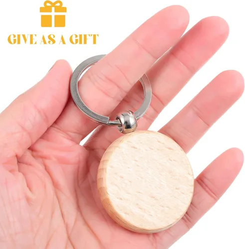 Vista 6 de MAGICLULU 10 llaveros de madera para grabado en blanco, llavero de madera en forma de rectángulo a granel, juego de llaveros de madera