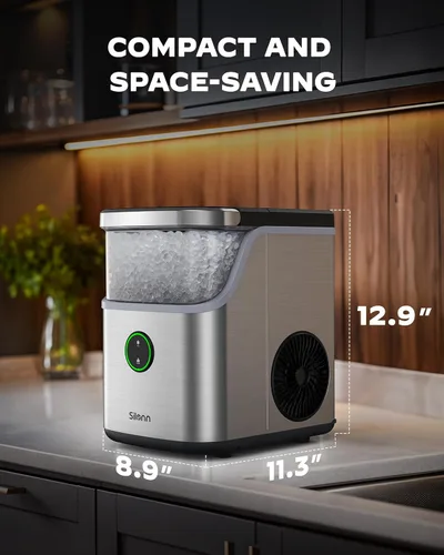 Vista 6 de Silonn Encimera para hacer hielo Nugget con cesta desmontable y asa Acero inoxidable desmontable