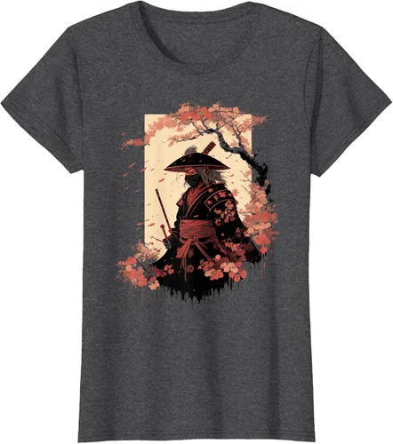Vista 4 de Camiseta estética vintage samurái de arte japonés samurái retro cereza, Negro