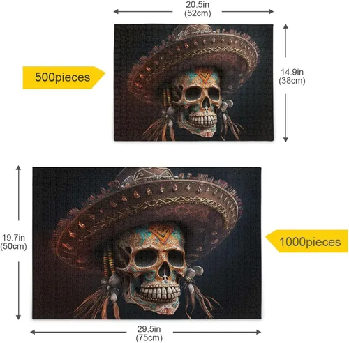 Vista 5 de Rompecabezas de madera de 1000 piezas con estampado de sombrero de calavera, ZZcon bolsa de almacenamiento de partición del alfabeto, fácil