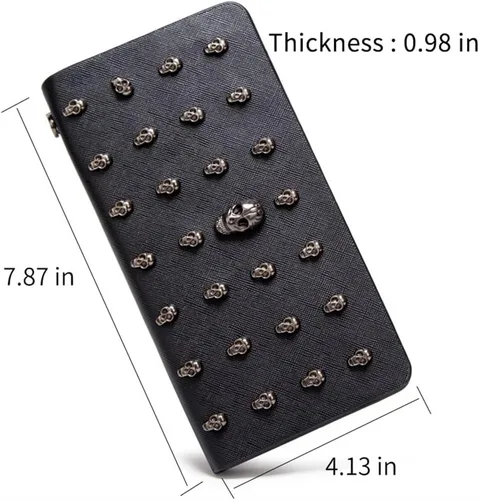 Vista 5 de Cartera de cuero gótica unisex con tarjetero punk, Billetera Y2k Billeteras de gran capacidad con cremallera, Vintage