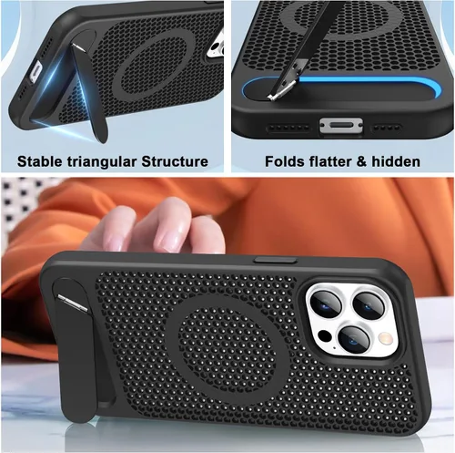 Vista 7 de Funda magnética de disipación de calor para iPhone 13 Pro, MagSafe, protección contra caídas de enfriamiento, funda con función atril ajustable