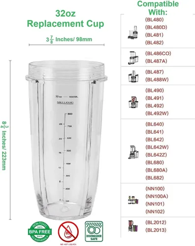 Vista 5 de Blendin Tarro de repuesto compatible con Nutri Ninja Auto-iQ 1000W y Duo Blenders (taza de 32 onzas)