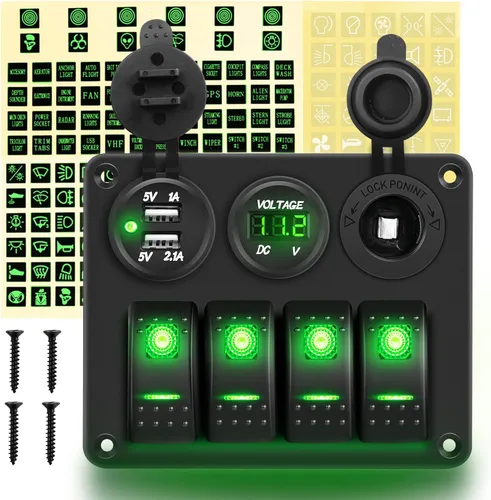 Vista 11 de GOOACC Panel de interruptor basculante de 3 bandas con cargador USB y encendedor de puros, interruptor de palanca de 12 V 24 V, interruptor Azul