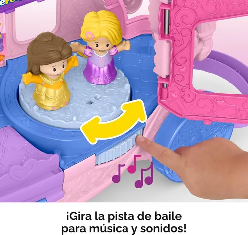 Vista 4 de Fisher-Price Little People Juego de juguetes para niños pequeños Disney Princess Carrito musical tirable con figuras para juego de rol para niños