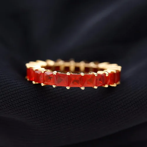 Vista 6 de Anillo de eternidad completo de ópalo de fuego de 2.5 quilates, anillo de eternidad completo de ópalo de fuego de corte princesa, ópalo de fuego