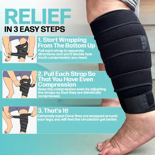 Vista 10 de Envoltura de compresión ajustable para linfedema de pantorrilla para hinchazón, edema, lipedema, circulación, pesadez, dolor, fácil de poner