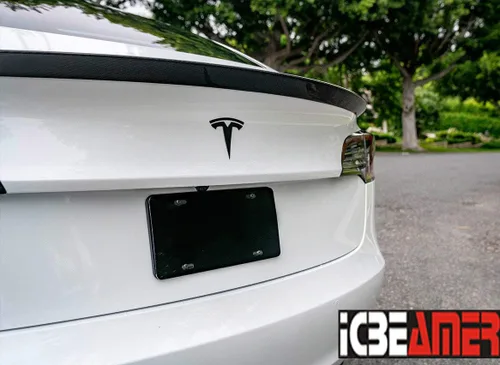 Vista 5 de ICBEAMER Alerón de maletero de fibra de carbono real, acabado brillante con ajuste resistente a la intemperie Tesla [modelo 3] estilo de fábrica