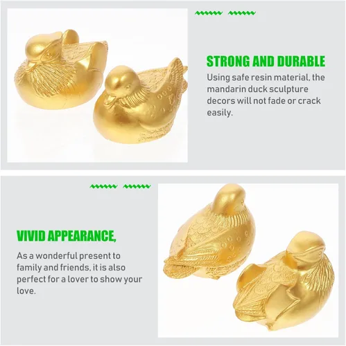Vista 4 de 1 par de estatua de mandarín Feng Shui chino Yuan Yang Love Birds esculturas de pájaros de latón para decoración de mesa del hogar, boda