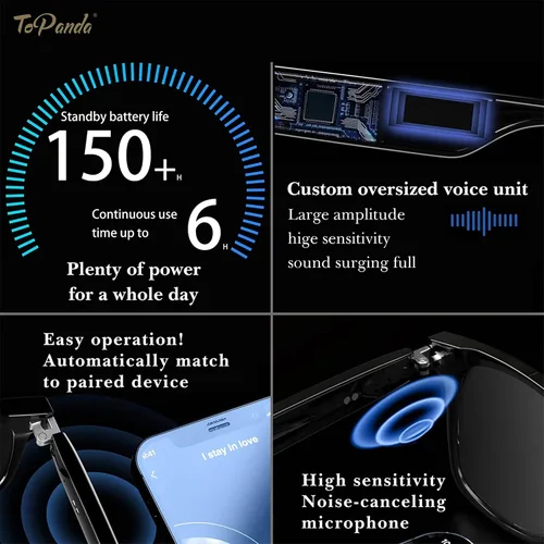 Vista 6 de Gafas de audio inteligentes (3ª generación), altavoces TWS de oído abierto con conectividad Bluetooth 5.0 para reuniones