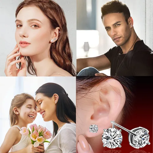Vista 3 de Aretes de plata de ley 925 con circonita cúbica para mujeres y hombres, juego de aretes de perlas cultivadas en agua dulce natural, hipoalergénicos