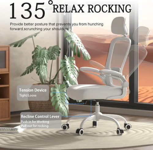 Vista 6 de Mimoglad Silla de oficina, silla de escritorio ergonómica de respaldo alto con soporte lumbar ajustable y reposacabezas, silla giratoria con Todo