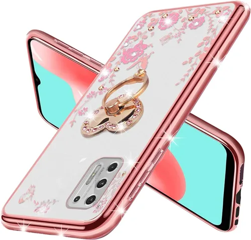 Vista 2 de Funda para Moto g Stylus 2021, Motorola g Stylus 4G 2021 para mujer, con purpurina, cristal, mariposa, corazón, floral, TPU de lujo, bonita funda