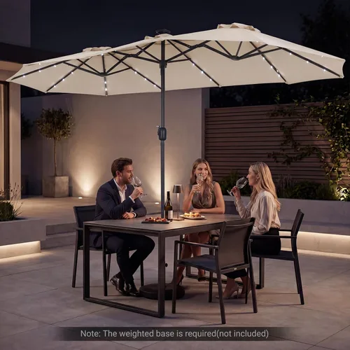 Vista 9 de Tangkula Sombrilla solar de patio de 13 pies, sombrilla de doble cara extra grande para mesa de mercado al aire libre con 36 luces LED, mango