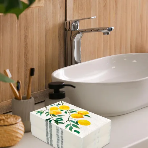 Vista 5 de 80 hojas de servilletas de limón para invitados, servilletas de papel de acuarela para cena, servilletas de mano desechables decorativas