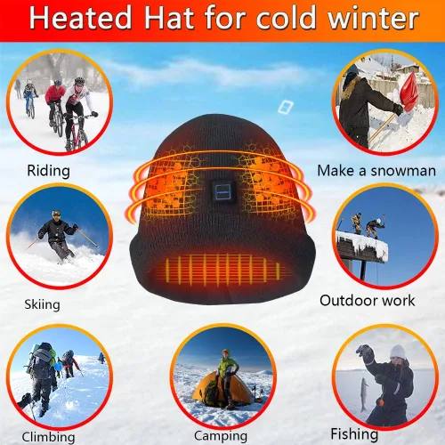 Vista 4 de Gorro calefactable, calentador de cabeza de invierno, gorra recargable eléctrica para hombre y mujer
