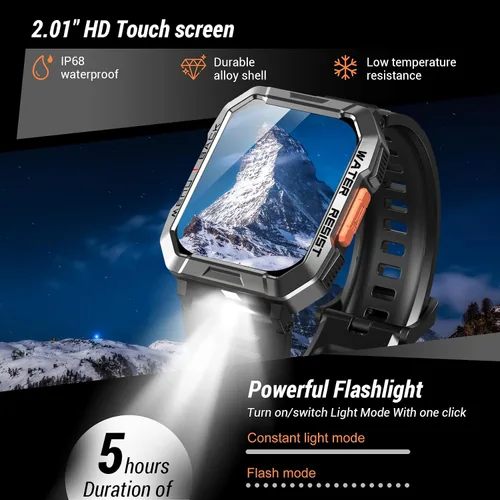 Vista 2 de Reloj inteligente militar para hombre (respuesta/hacer llamadas), reloj inteligente de 2.01 pulgadas para Android y iPhone, rastreador de actividad