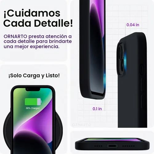 Vista 5 de ORNARTO Compatible con iPhone 14 Plus Funda 6.7, Silicona Líquida Delgada de 3 Capas Completamente Cubierta Funda de Teléfono de Goma de Gel Suave