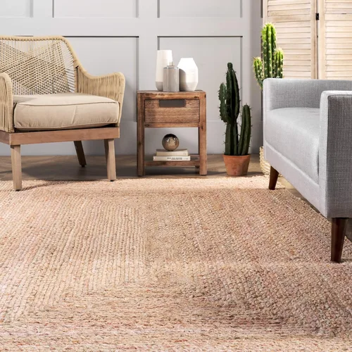 Vista 4 de nuLOOM Alfombra decorativa trenzada a mano de mezclilla y yute, 3x5, beige