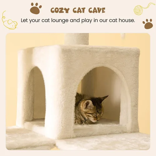 Vista 7 de MWPO - Árbol para gatos, multiestructura para gatos grandes con postes rascadores de sisal, plataforma acolchada, hamaca y condominio, torre Beige