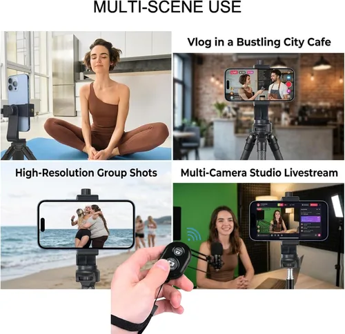 Vista 2 de Ruittos Adaptador de montaje de trípode para teléfono con control remoto de cámara, clip de soporte para teléfono celular con abrazadera ajustable