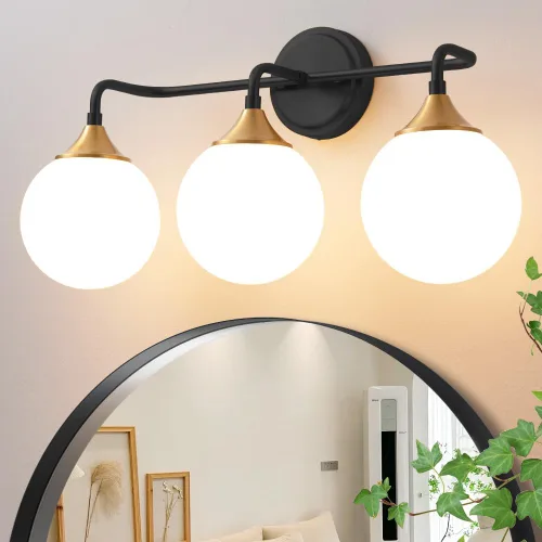 Vista 13 de Accesorios de Iluminación para Baño Negros, Iluminación Moderna de Tocador Sobre Espejo, Aplique de Pared Negro Mate Moderno de Mediados de Siglo