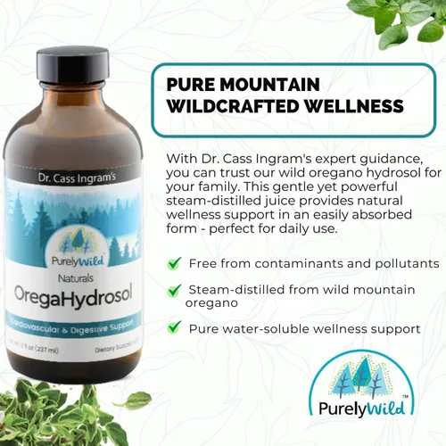 Vista 4 de PURELY WILD Dr. Cass Ingram's OregaHydrosol - Jugo de orégano mediterráneo salvaje para apoyo inmunológico, salud respiratoria y digestiva, sin OMG