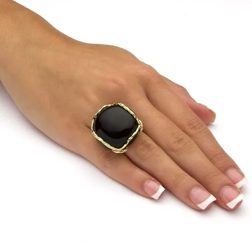 Vista 3 de Palm Beach Jewelry - Anillo de almohada con cabujón de ónix negro natural chapado en oro amarillo de 14 quilates