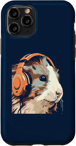 Vista 10 de iPhone 14 Funny Guinea Pig Gerbil & Headphones Case
