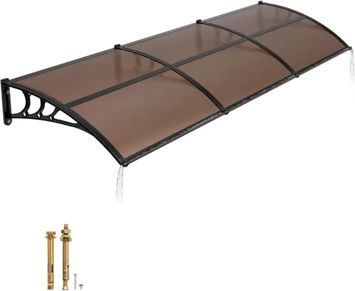 Vista 18 de VEVOR Toldo para puerta de entrada, toldo de puerta de ventana de 24 x 24 pulgadas con drenaje y soporte de ABS, cubierta de policarbonato