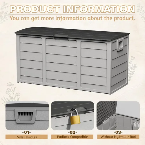 Vista 6 de Caja de almacenamiento para terraza al aire libre de 75 galones, resina resistente con tapa con cerradura, resistente a los rayos UV para muebles