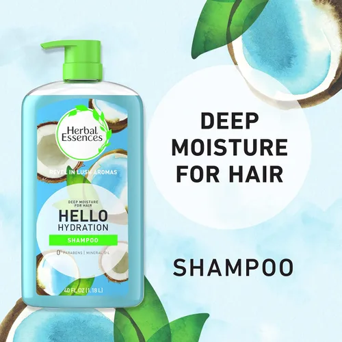 Vista 8 de Juego de champú y acondicionador hidratante Herbal Essences, libre de parabenos, Hello Hydration, seguro para cabello tratado con color, coco, azul