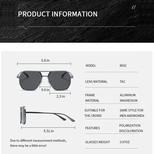 Vista 5 de Gafas de sol polarizadas cuadradas retro de gran tamaño para mujeres y hombres fotocromáticas UV400 a la moda con marco de metal aviador