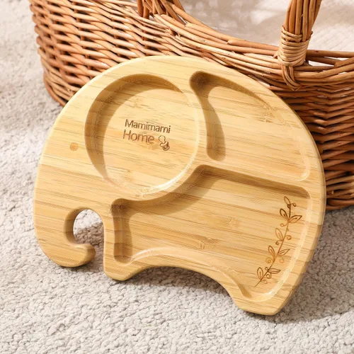 Vista 4 de Mamimami Home Placas de succión de bambú para bebés, platos de alimentos que alimentan para placa de destete LED, utensilios para bebés, sin BPA