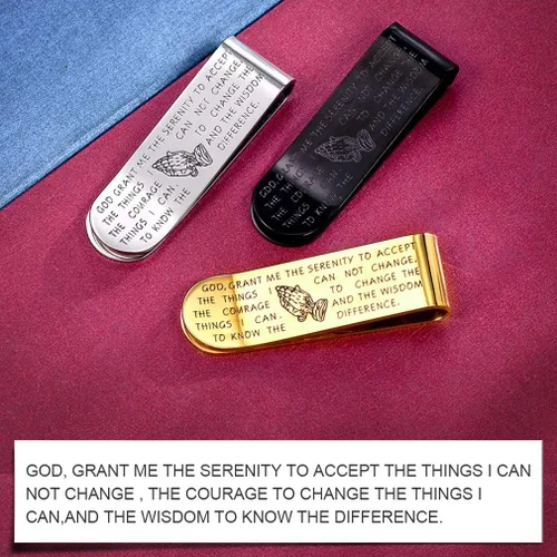 Vista 2 de FaithHeart Can Engrave - Clip de dinero para hombre, acero inoxidablechapado en oro, tarjetero minimalista para tarjetas, clips personalizados