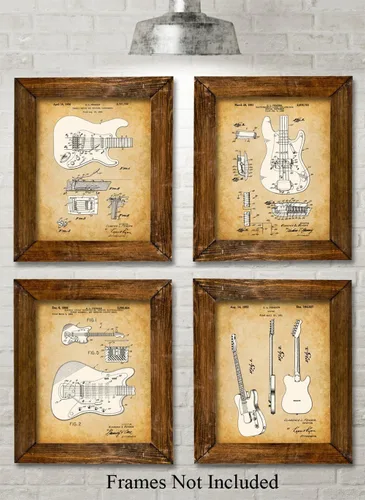 Vista 6 de Juego de cuatro fotos (8 x 10) para decoración de pared, cuadros de guitarra Fender de 8 x 10 pulgadas, imágenes de pared de guitarra, gran póster
