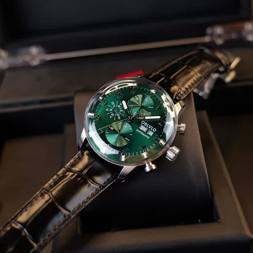 Vista 4 de OBLVLO IM-MUT - Reloj de pulsera para hombre, multifuncional, automático, luminoso, correa de cuero, mecánico, impermeable, reloj de moda
