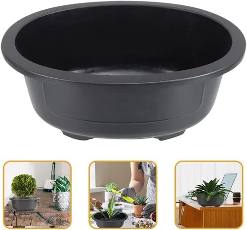 Vista 8 de Angoily 2 macetas de entrenamiento de bonsái de plástico de 17 pulgadas con orificio de drenaje, maceta ovalada para decoración de escritorio