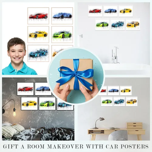 Vista 6 de Insire Juego de 6 impresiones de póster de acuarela para automóvil
