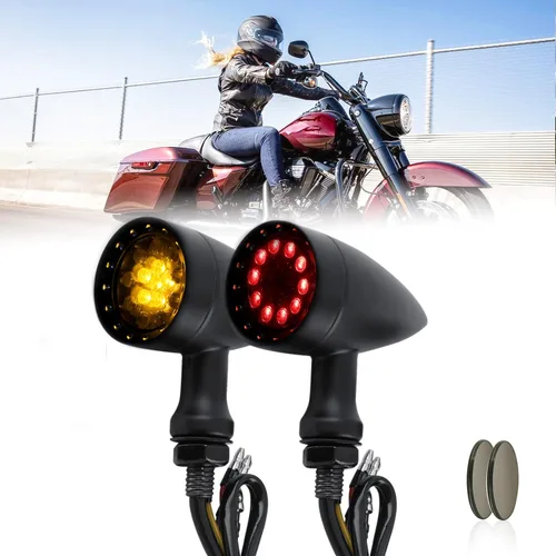 Vista 12 de Dreamizer Señales de giro de motocicleta en forma de bala con luces LED, lámpara indicadora de aleación de aluminio para Cafe Racer Bobber Shadow
