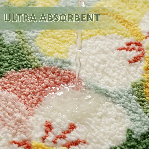 Vista 3 de Tapete de baño con diseño floral, suave, antideslizante, con patrón de flores coloridas, alfombra de baño de microfibra ultra absorbente, lavable a