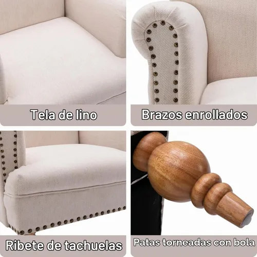 Vista 3 de DM Furnitue - Silla de acento moderna, sillas de brazo cómodas, silla de salón tapizada cómoda, sofá individual/sofá para dormitorio/sala de estar