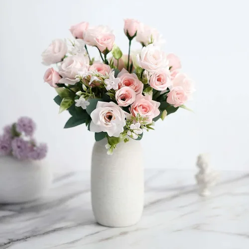 Vista 11 de Efavormart - 4 arbustos Ramo de novia de seda artificial de 12 pulgadas de rosa polvorienta, flores sintéticas