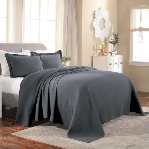 Vista 41 de Superior Fleur De Lis - Juego de colcha de algodón de 3 piezas, decoración de cama para el hogar, colcha decorativa con textura, 2 fundas de Granate